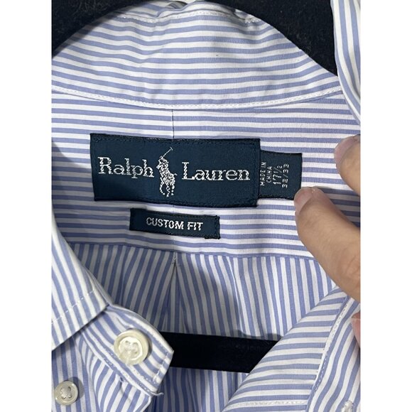 Ralph Lauren Blue White Stripe Button Down Shirt Size L/XL (17.5, 32/33) - Picture 5 of 14
